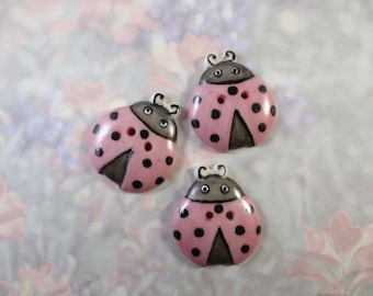 Pink Lady Bug Buttons set of 3