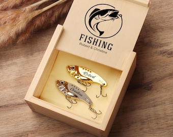 Conjunto de isca de anzol de metal, presente para amigo pescador, pesca personalizada, isca artificial, presente de aposentadoria, presente para o pai, presente de pescador para homem