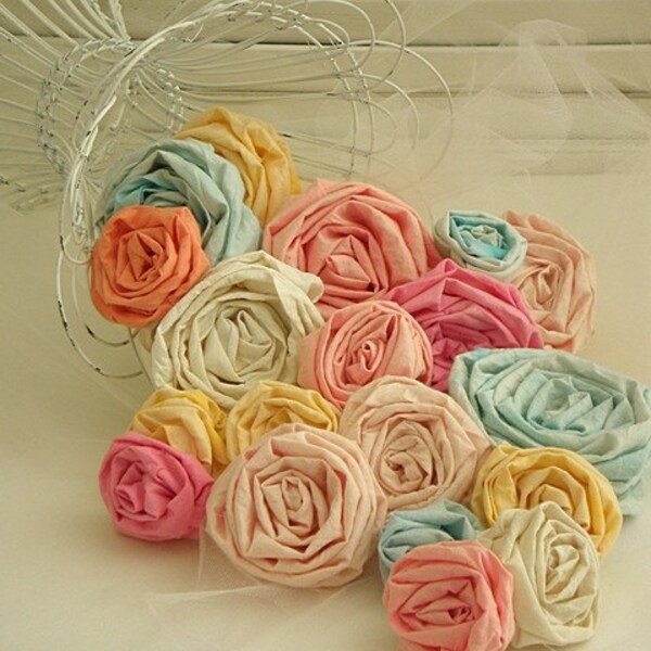 Set of 30, Hand Dyed Ribbon Roses, Assorted