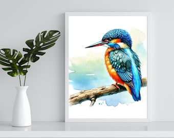 Kingfisher Watercolor Wall Art With Bird Art Painting Kingfisher Artwork Contemporary Art For A Bird Lover Nature Decor For Living Room Art