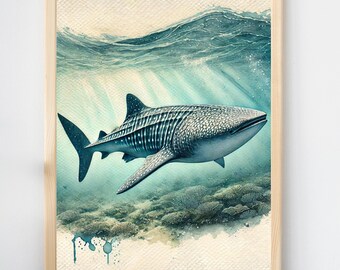 Whale Shark Watercolor Illustration For Whale Shark Lover Drawing For Wildlife Lover Whale Shark Artwork of Whale Shark Watercolor Painting