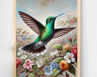 Acryl-Kolibri-Wandkunst mit Vogel-Kunstmalerei-Vogel-Kunstwerk-zeitgenössische Kunst für Vogel-Liebhaber-Natur-Dekor für Wohnzimmerkunst