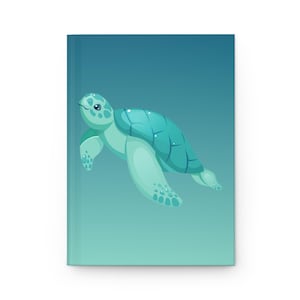 May include: A teal green sea turtle with a light blue shell swims in a blue and teal gradient background.