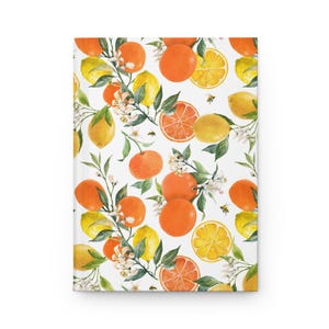 Dziennik w twardej oprawie Citrus Blossom, kwiatowy dziennik z motywem cytryny i pomarańczy, idealny do pisania, robienia notatek, prezentów, letnich klimatów,