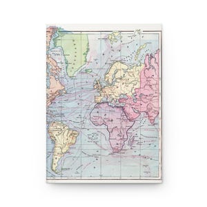 Diario de tapa dura con mapa del mundo vintage, diario de viaje, regalo para exploradores, amantes de los mapas, diario para estudiantes, escritura creativa, cuaderno de viaje.