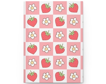 Strawberry Hardcover Journal, Floral Notebook