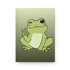 Cute Frog Hardcover Journal, Peaceful Notebook, Sketchbook Gift, Nature Lover Stationery, Eco-Friendly Journal, Green Frog Design