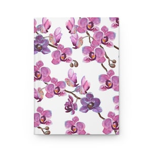 Orchid Design Notebook, Floral Hardcover Journal, Personal Diary, Gift for Her, Elegant Journaling, Floral Stationery, Purple and Pink