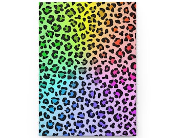 Cuaderno de tapa dura con estampado de leopardo arcoíris: Bloc de notas rayado