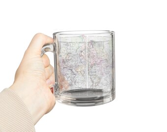 Vintage Map Glass Mug: Travel Lover Coffee Cup