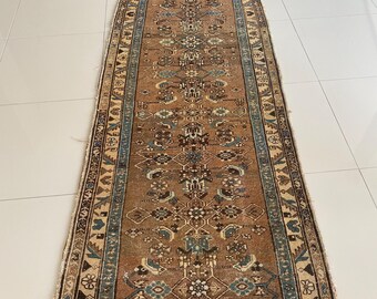3x13 Turkish Rug,  runner, handmade rug , vintage rug , oushak rug,deorc rug, brown rug 3x13 feet (101x408 cm ) ( 3.4x13.5 feet  )