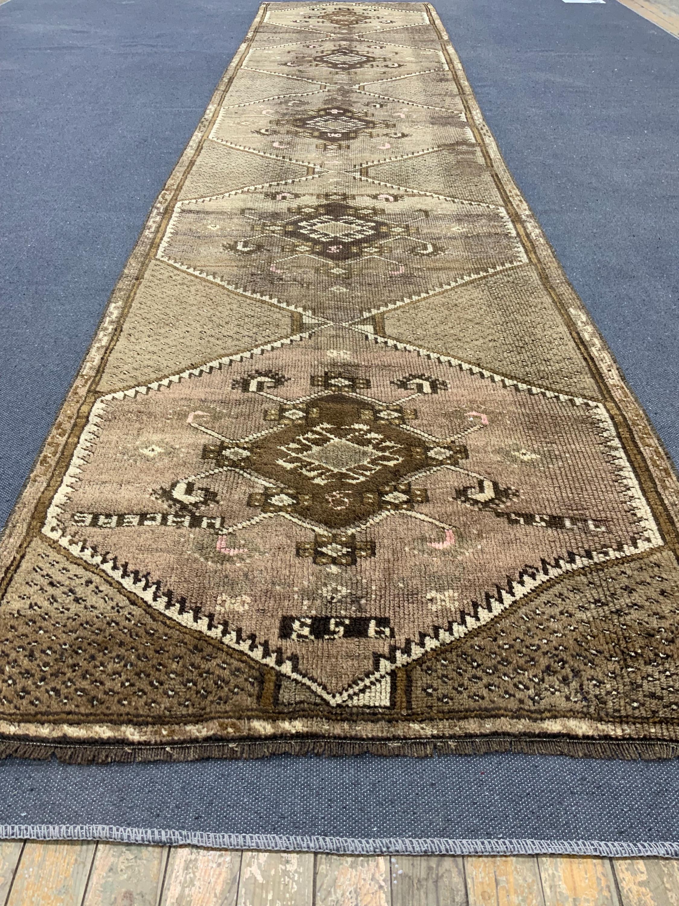 3x13 Turkish Rug,  runner, handmade rug , vintage rug , oushak rug,deorc rug ,brown  rug 3x13  feet (83x383 cm ) ( 2.9x12.7 feet )