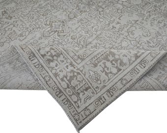 8x11 Vintage Oushak Rug: Large Faded Oushak Style, Wool & Cotton