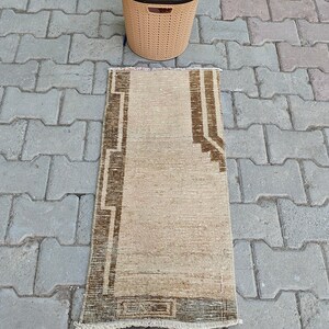 1x3 Small Handmade Vintage Oushak Wool Area Rug, 1x3 Turkish Doormat