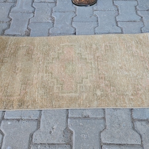 1x3 Vintage Rug, Doormat Rug, Welcome Rug, Handmade Turkish Rug, Small Area Rug