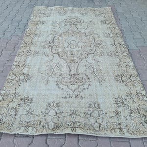 5x8 Neutral Oushak Rug, 5x8 Antique Handwoven Turkish Rug – Authentic Vintage Oriental Carpet Traditional Patterns, Distressed Rug, 5x8 Rug