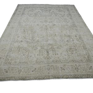 8x11 Neutral Oushak Rug for Living Room, Large Faded Persian Area Rug, Vintage Wool Rug, Diningroom Rug