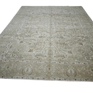 9.8&#39;x12.4&#39; Neutral Large Rug, Vintage Oushak Rug, Vintage Knotted Rug, Oushak Area Rug, Neutral Muted Rug, Faded Turkish Rug