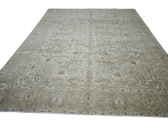 Tapis Oushak vintage surdimensionné 10 x 12, tapis neutre en laine turque
