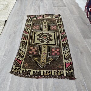 1x3 kleiner handgemachter Vintage türkischer Fußmatte Boho Teppich, kleiner orientalischer Teppich, Mini türkischer Teppich