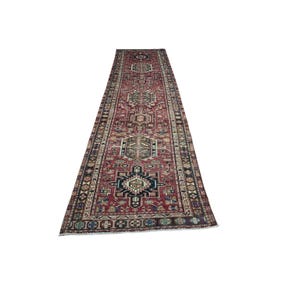 4x13 Vintage Persian Runner Rug, Traditional Wool Rug, Authentic Red Oriental Hallway Carpet, Long Runner Rug for Entryway Decor