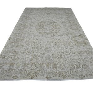 6.8&#39;x10.9&#39; Vintage Neutral Handknotted Wool Rug | Cream Beige Large Area Rug | Turkish Distressed Oriental Carpet for Living Room