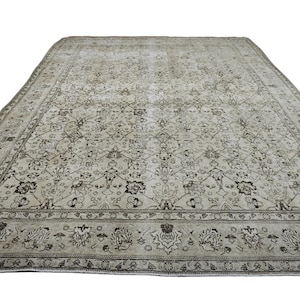 11x14 Vintage Turkish Rug, Oversize Neutral Rug, Handknotted Oushak Rug, Living Room Rug, Handmade Rug, Extra Large Rug