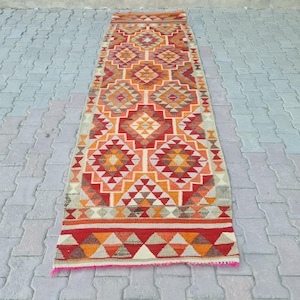 Tappeto da corridoio in lana tessuto a mano: tappeto da corridoio turco Oushak vintage (3,2x10,3 piedi)