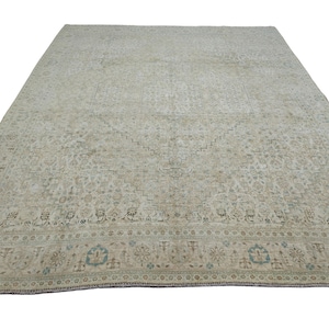 10x12 Turkish Vintage Rug, 9.6x11.9 feet, Neutral Oushak Rug, Handknotted Wool Rug, Large Area Rug, 10x12 Oushak Rug