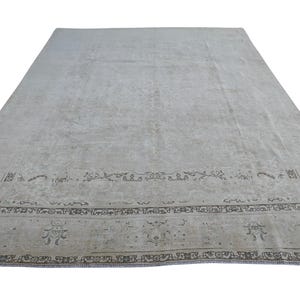 9.5&#39;x12.5&#39; Neutral Vintage Turkish Rug – Large Beige Green Rug – Handknotted Wool Area Rug – Faded Oushak Carpet