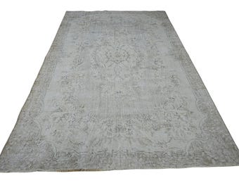 Neutral Muted Oushak Teppich 200x300, Vintage Türkischer Wollteppich