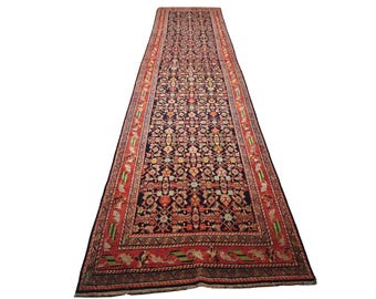 ハンドメイドウールペルシャランナー：アンティークオリエンタル廊