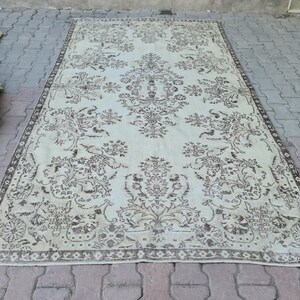 6x10 Vintage Turkish Rug, Neutral Oushak Area Rug, Faded Handknotted Wool Carpet, Living Room Decor