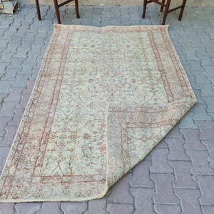 5x8 Oushak Floral Rug, 5.0x7.5 feet Handknotted Vintage Neutral Turkish Rug