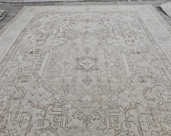30x32 cm Neutral Heriz Vintage Teppich Beige&Braun