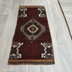 1x3 Rug, Vintage Oushak Rug, 1x3 Turkish Rug, Mini Area Rug for Home, Small Tribal Rug, Small Persian Rug, Welcome Mat, Doormat, Bathmat