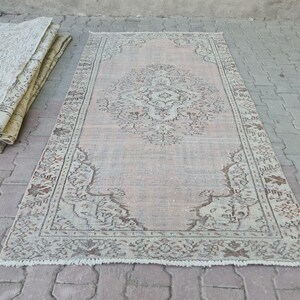 5x8 Faded Vintage Oushak Rug, Handmade Turkish Area Carpet