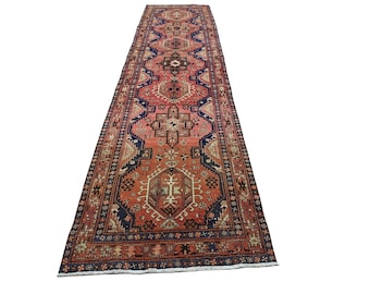 ハンドメイドウールペルシャランナー：アンティークオリエンタル廊