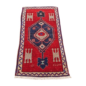 2x4 Small Red Vintage Rug, Turkish Oushak Rug, Small Entry Rug, Doormat Rug, Hand knotted Wool Rug 2x4, Outdoor Doormat, Turkish Bathmat