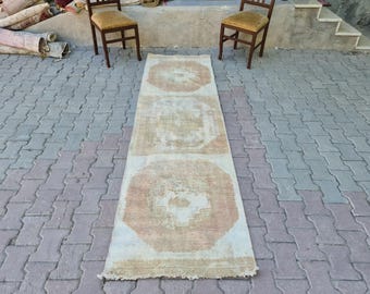 100x230 Vintage Oushak Teppichläufer: Neutrales türkisches Flur Dekor
