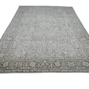 Muted 8x11 Persian Rug, Oversize Heriz Area Rug 8x11, Neutral Oushak Rug, Antique Turkish Rug