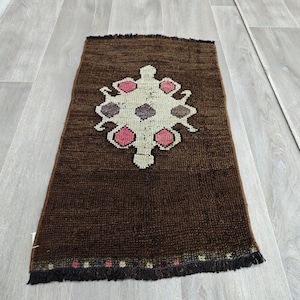 1x2 Turkish Rug, Handmade Vintage Rug, Oushak Doormat Rug, Bathroom Rug, Small Rug, Bohemian Rug, Welcome Mat, Brown Rug, 1.4x2.4 feet