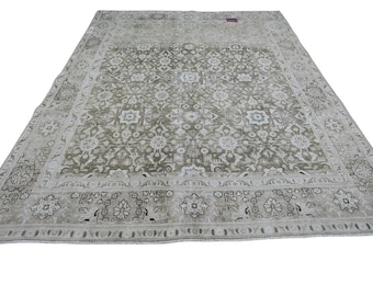 Handknotted Wool Oushak Rug 8x10: Neutral Vintage Turkish Rug