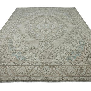 10x12 Faded Turkish Rug, Muted Oushak Rug, Distressed Wool Rug, Handknotted Vintage Rug, Neutral Area Rug for Livingroom-Bedroom-Office