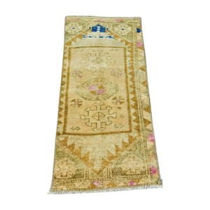 1x3 Small Oriental Rug, Turkish Mini Rug, Doormat Rug, Bathroom Rug, Handknotted Small Vintage Oushak Rug