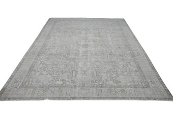 9x12 Heriz Design Wool Rug, 9.5x12.5 ft Neutral Turkish Carpet
