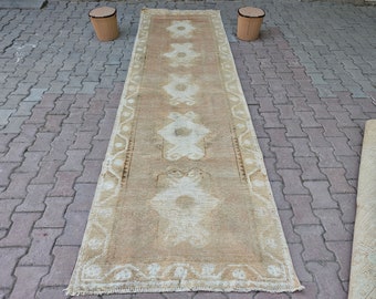 Dywan Oushak Runner 3x12 w kolorze neutralnym, wyblakły, vintage'owy, turecki, wełniany dywan do przedpokoju