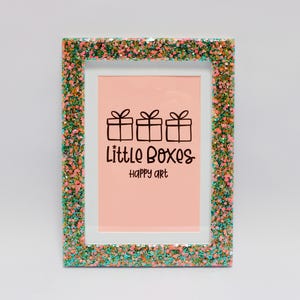 Beach Glow Orange & Teal Glitter Celebration Frame! Bright, colorful picture frame for a 5x7 or 4x6 (matted) photo