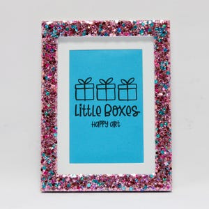 Chunky Pink Glitter Photo Frame, Hearts and Stars, 5x7 or 4x6 (matted)