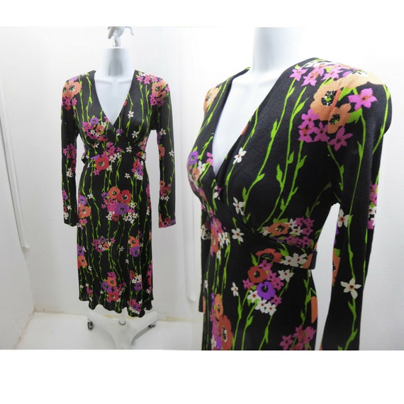 Vintage Wrap Dress size M Black Pink Disco Secreta